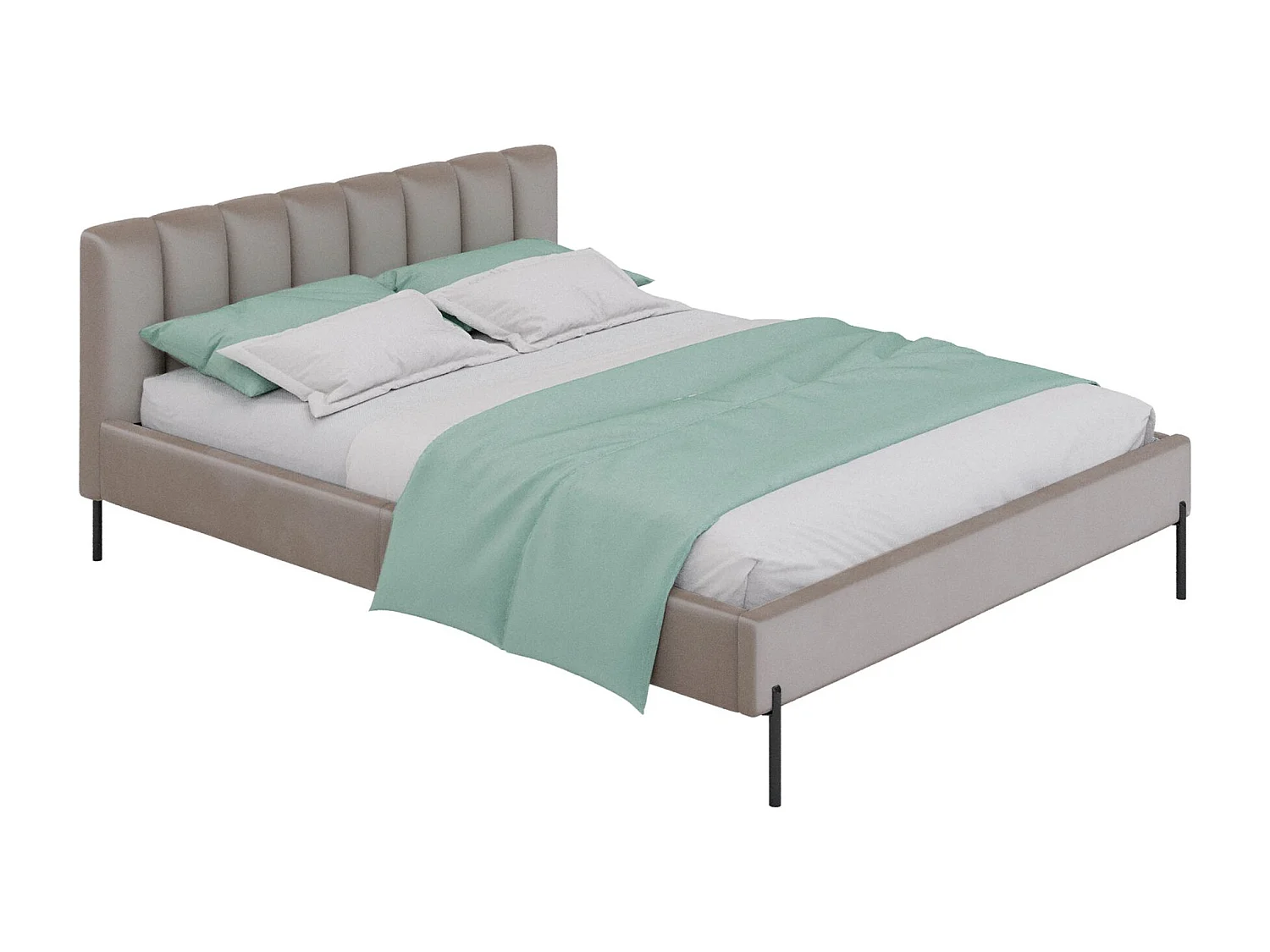 Lit rembourré 160x200 cm avec sommier à lattes – en velours – grège – MILANNO