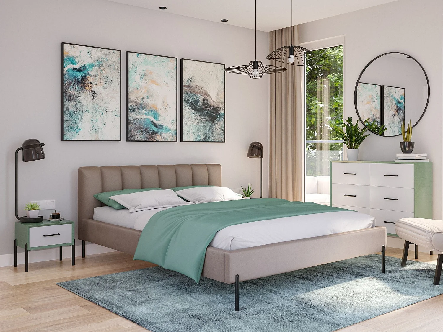 Lit rembourré 160x200 cm avec sommier à lattes – en velours – grège – MILANNO