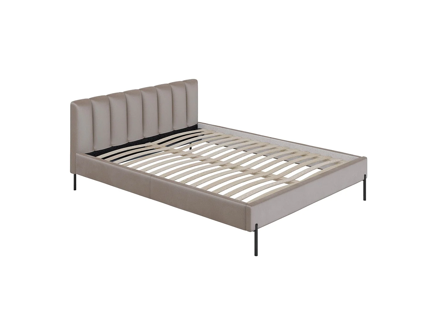 Lit rembourré 160x200 cm avec sommier à lattes – en velours – grège – MILANNO