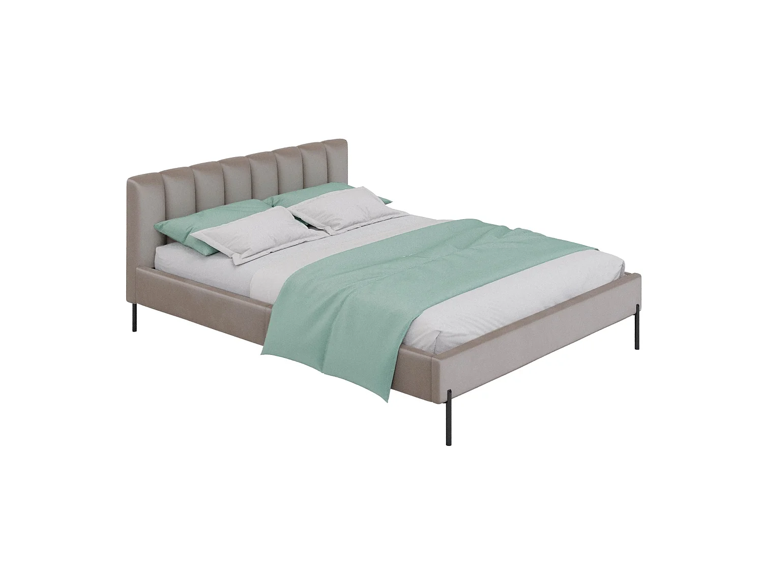 Lit rembourré 160x200 cm avec sommier à lattes – en velours – grège – MILANNO