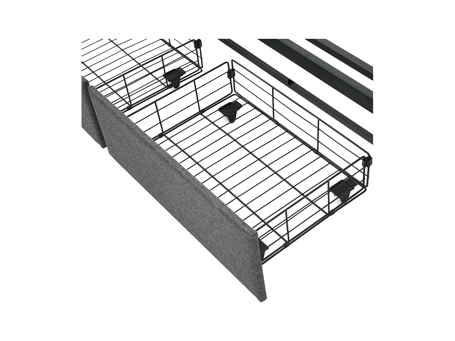 Lit adulte 160x200cm avec cadre métallique et 1 tiroir - tête de lit rangement USB et LED - lin gris (sans matelas)