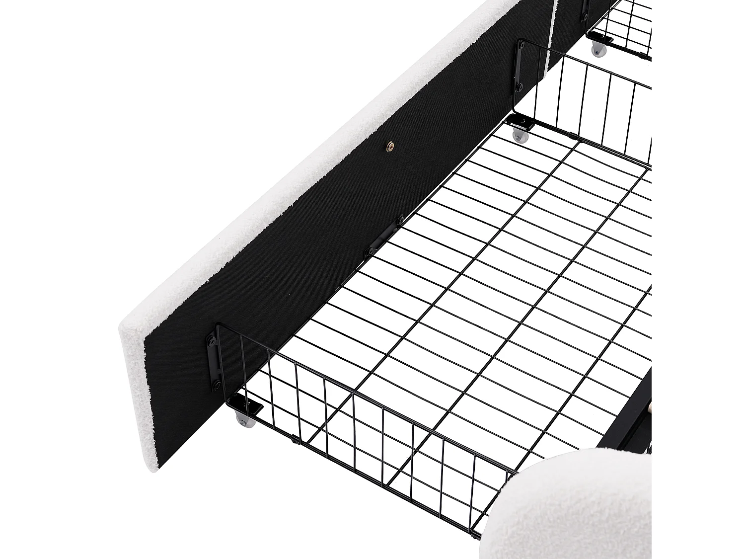 Eenpersoonsbed kinderbed 90x200cm met lattenbodem en 2 lades - verstelbaar hoofdeinde met USB en LED - sherpa - wit (zonder matras)