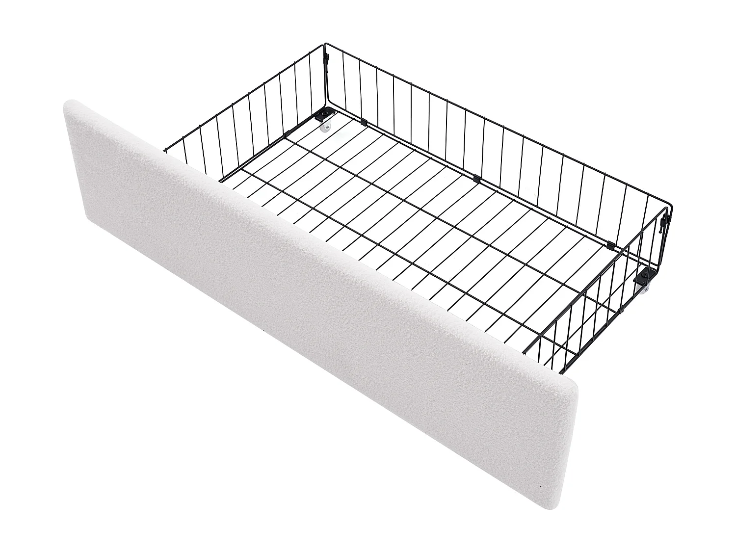 Lit enfant 90x200cm avec sommier et 2 tiroirs - tête de lit réglable avec USB et LED - sherpa - blanc (sans matelas)