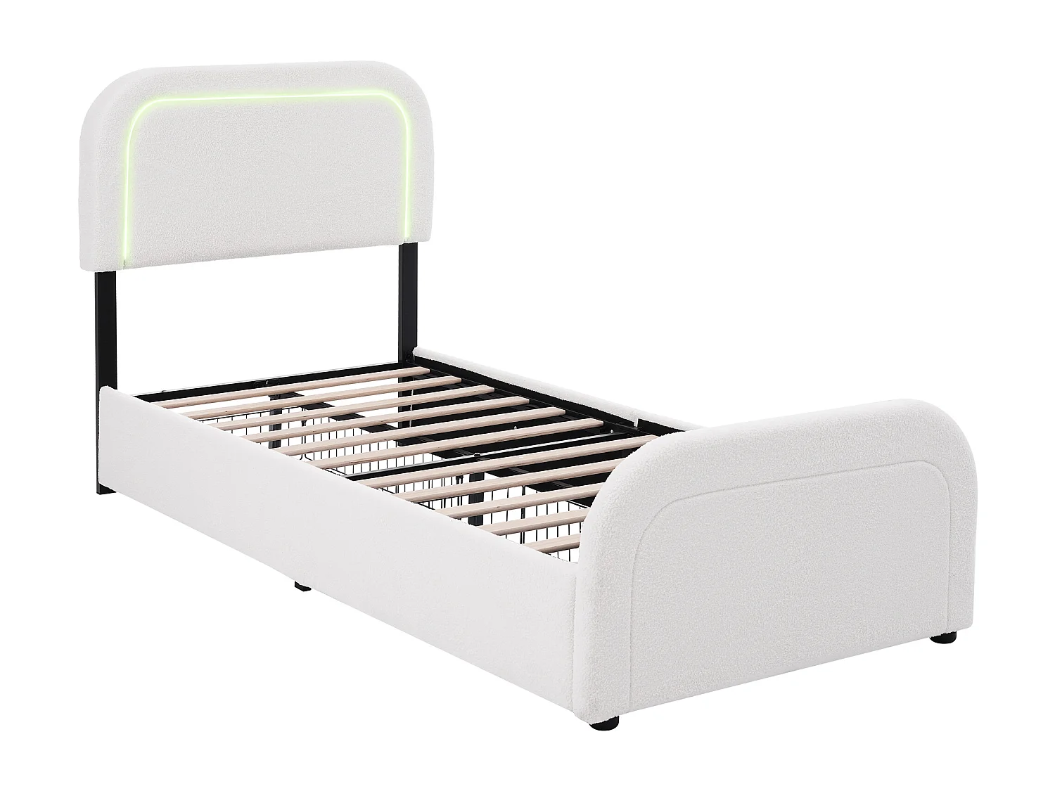 Lit enfant 90x200cm avec sommier et 2 tiroirs - tête de lit réglable avec USB et LED - sherpa - blanc (sans matelas)