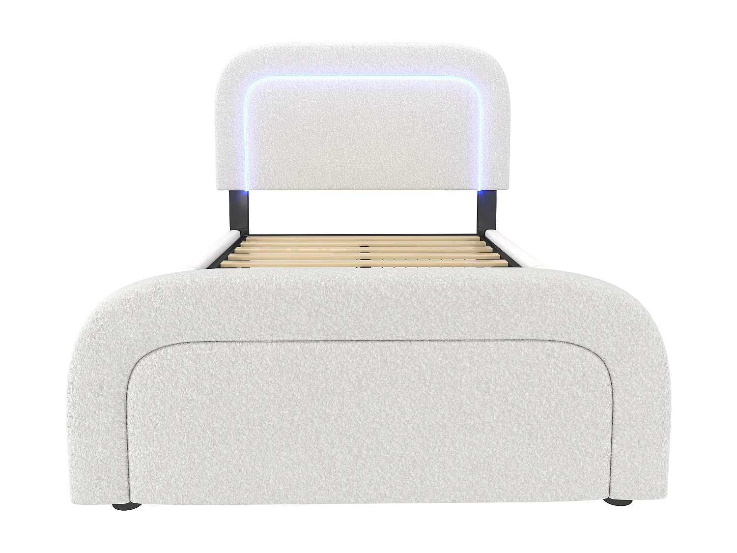 Lit 90x200 avec ports USB et Type C, avec LED, avec 2 tiroirs, en sherpa, blanc (Sans matelas)