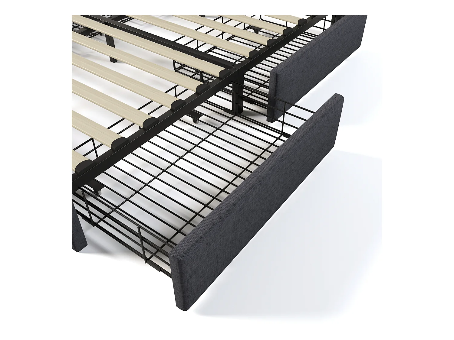 Lit double adulte 160x200cm avec sommier et 4 tiroirs - tête de lit avec USB - tissu lin - gris (sans matelas)