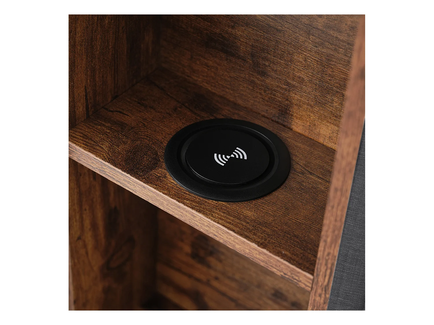 Lit double adulte 160x200cm avec sommier et 4 tiroirs - tête de lit avec USB - tissu lin - gris (sans matelas)