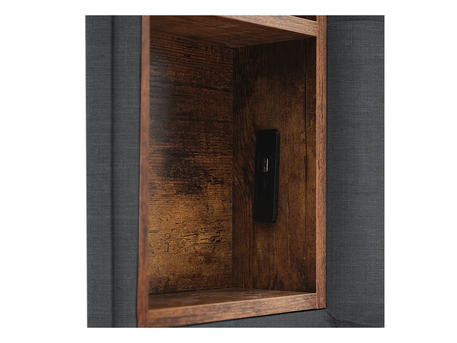 Lit double adulte 160x200cm avec sommier et 4 tiroirs - tête de lit avec USB - tissu lin - gris (sans matelas)