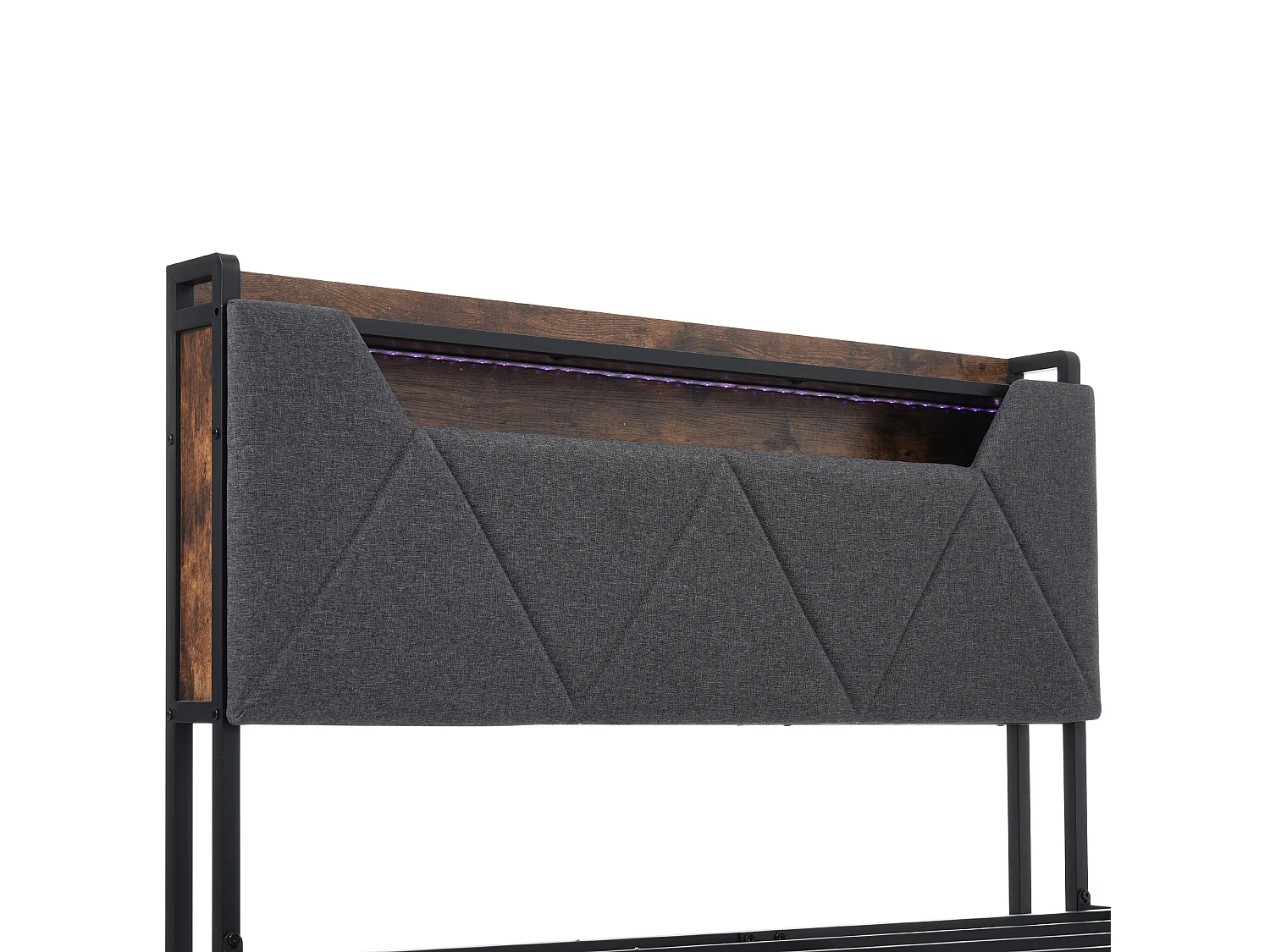 Lit adulte 140x200cm avec cadre métallique et 1 tiroir - tête de lit rangement USB et LED - lin gris (sans matelas)