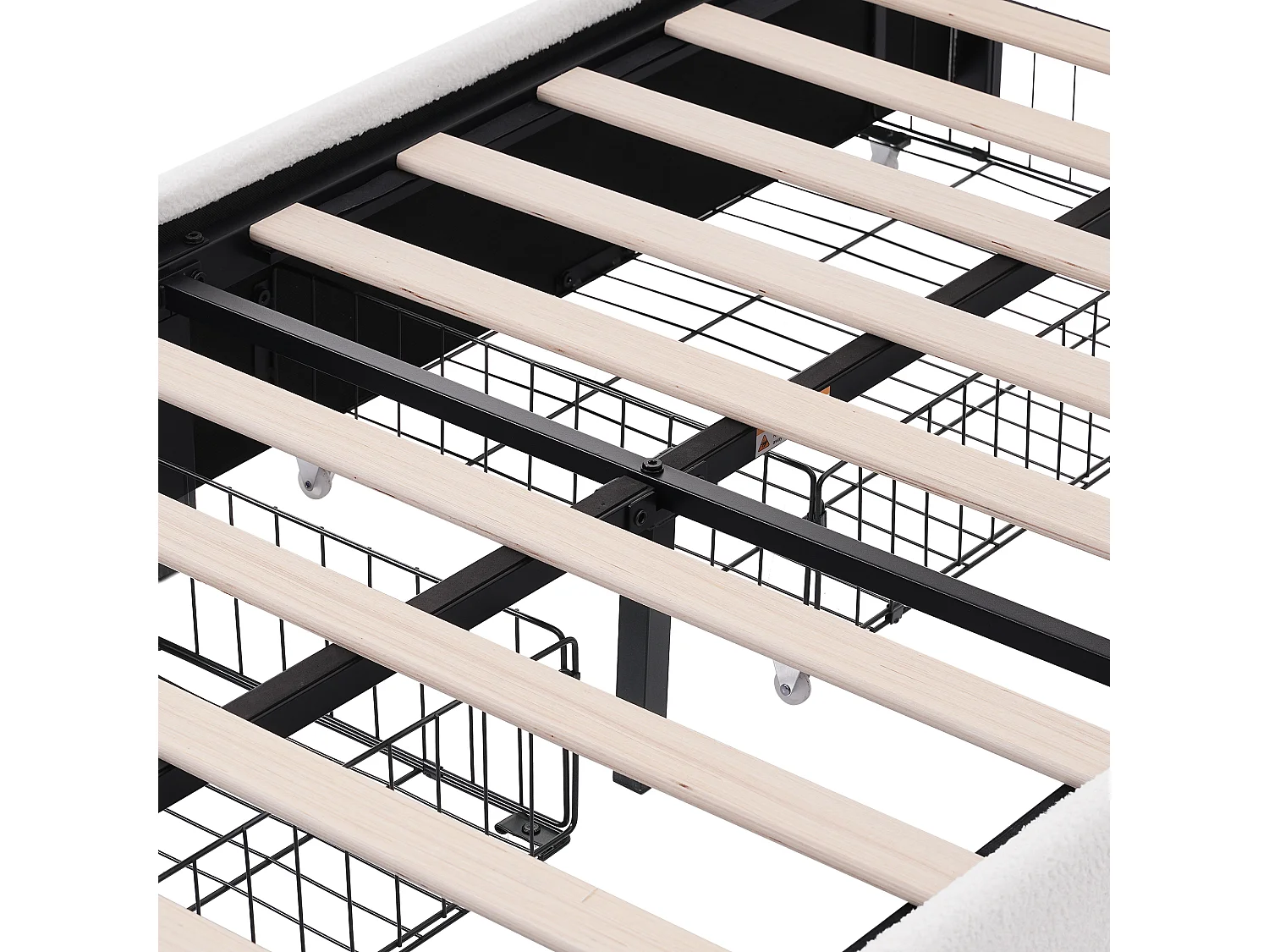 Lit adulte 160x200cm avec sommier et 2 tiroirs - tête de lit réglable avec USB et LED - sherpa - blanc (sans matelas)