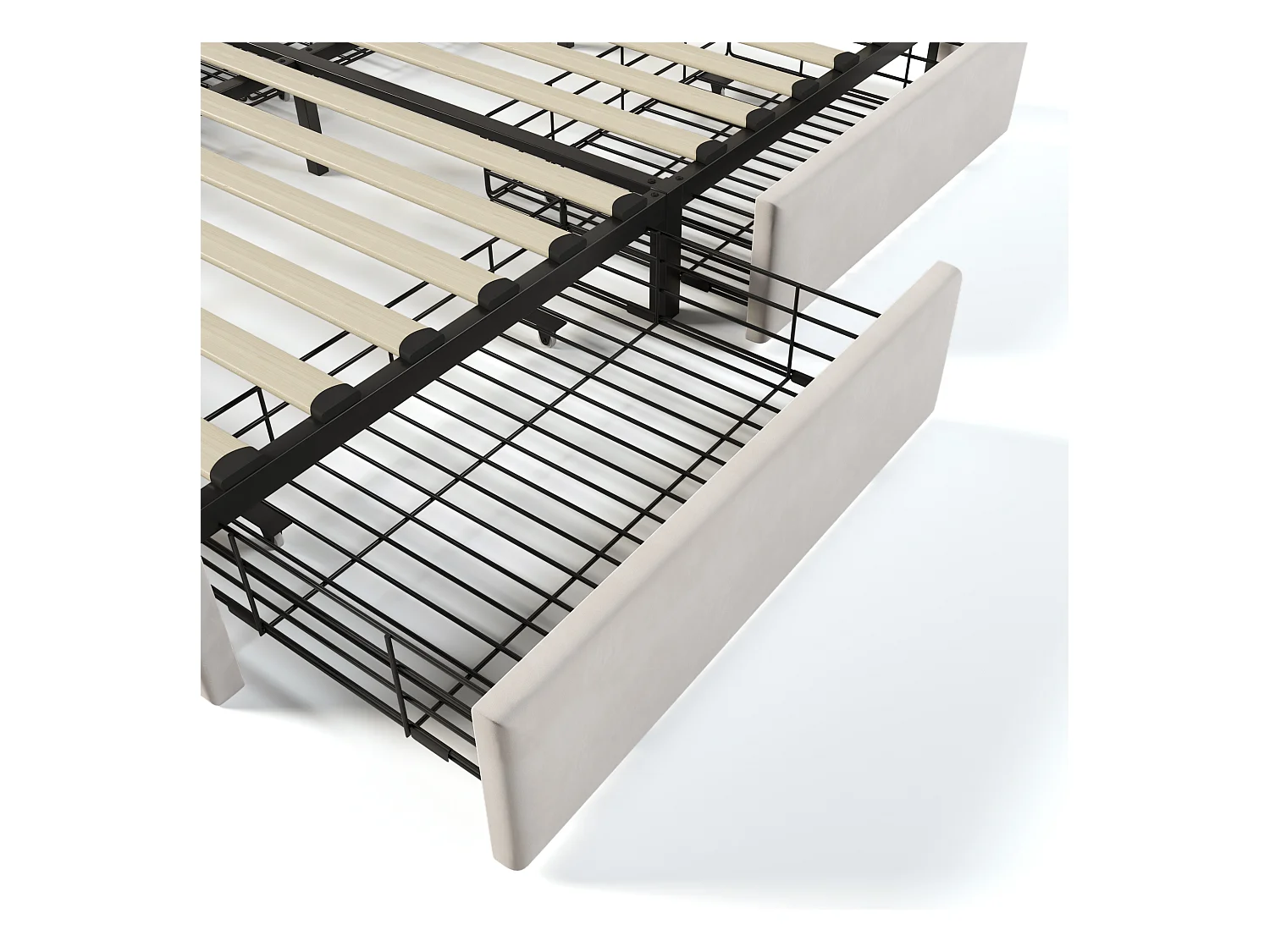 Lit double adulte 160x200cm avec sommier et 4 tiroirs - tête de lit avec USB - velours - beige (sans matelas)