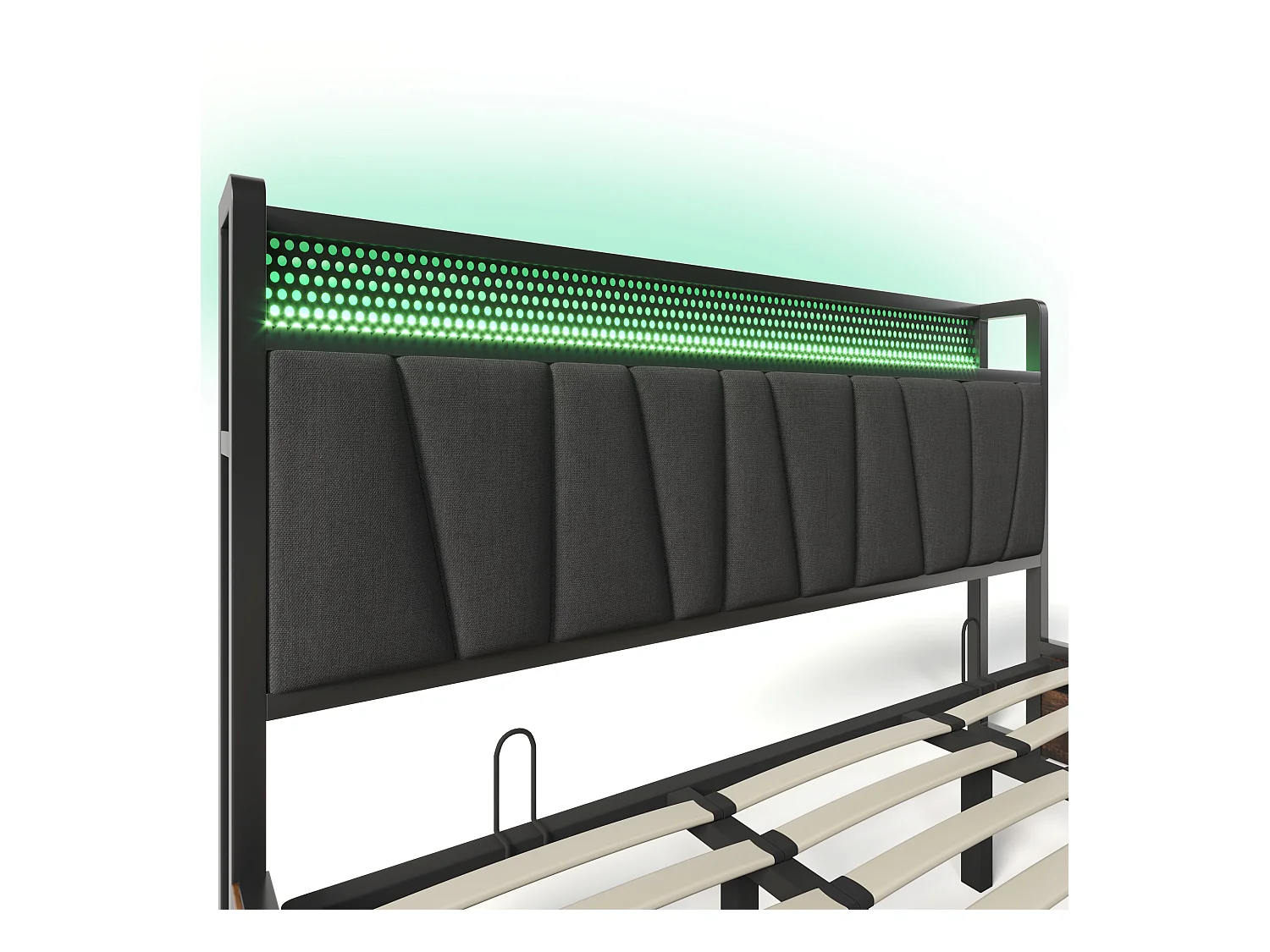 Lit coffre 180x200cm avec cadre métallique - tête de lit avec USB et LED - lin gris (sans matelas)