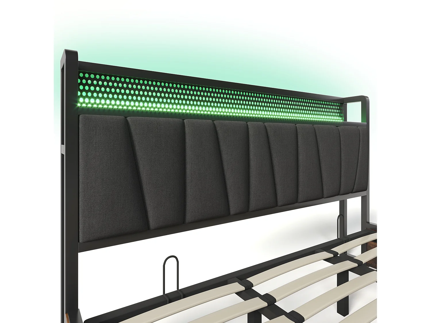 Volwassen opbergbed 180x200cm met metalen frame - hoofdeinde met USB en LED - grijs linnen (zonder matras)