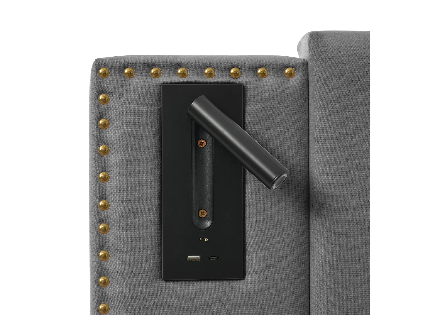 Lit coffre adulte 140x200 cm avec sommier - tête de lit avec USB et lumière de lecture - coton - gris (sans matelas)