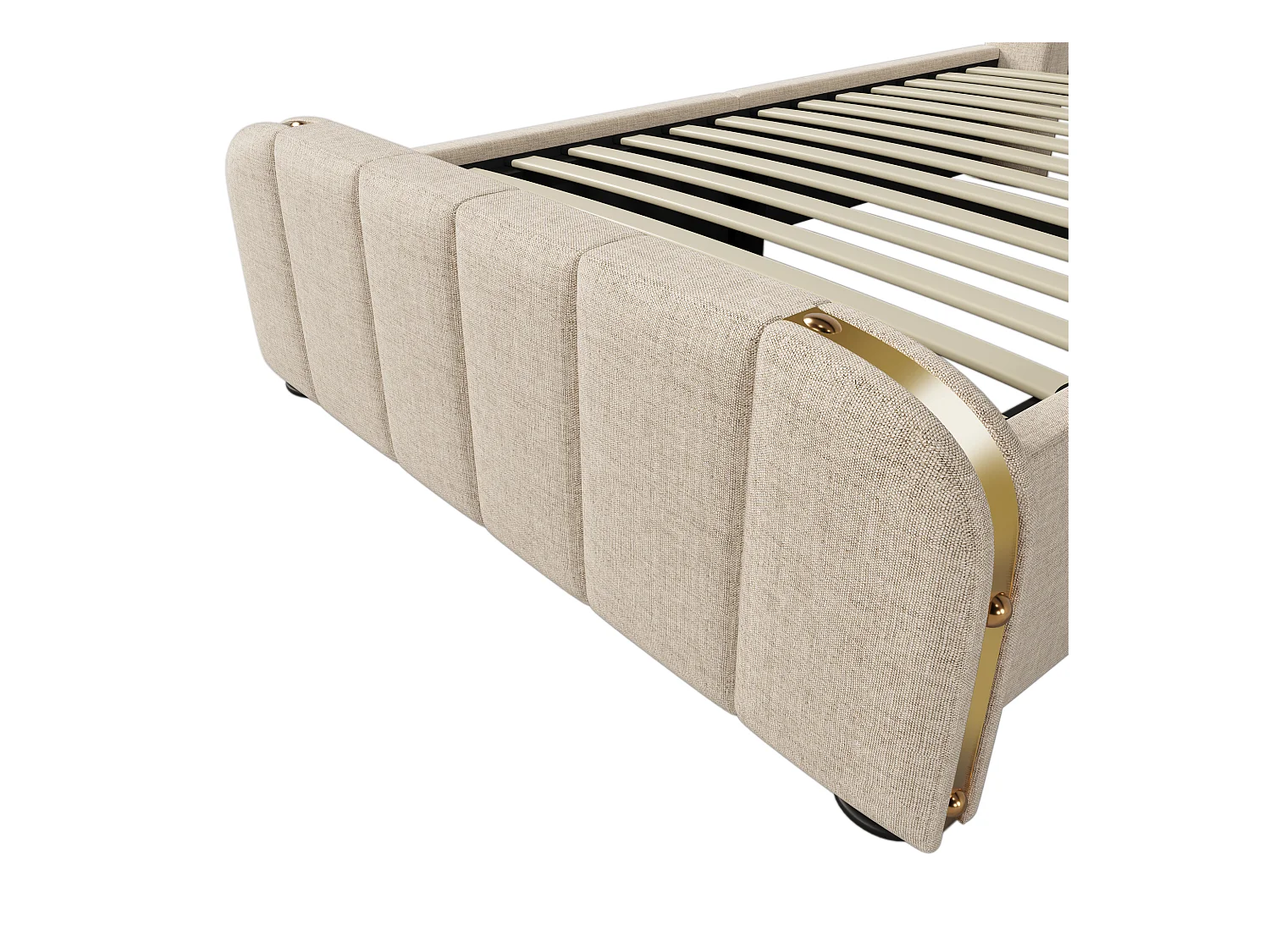 Lit coffre 90x200 cm avec sommier - tête de lit capitonnée avec USB - tissu lin - beige (sans matelas)