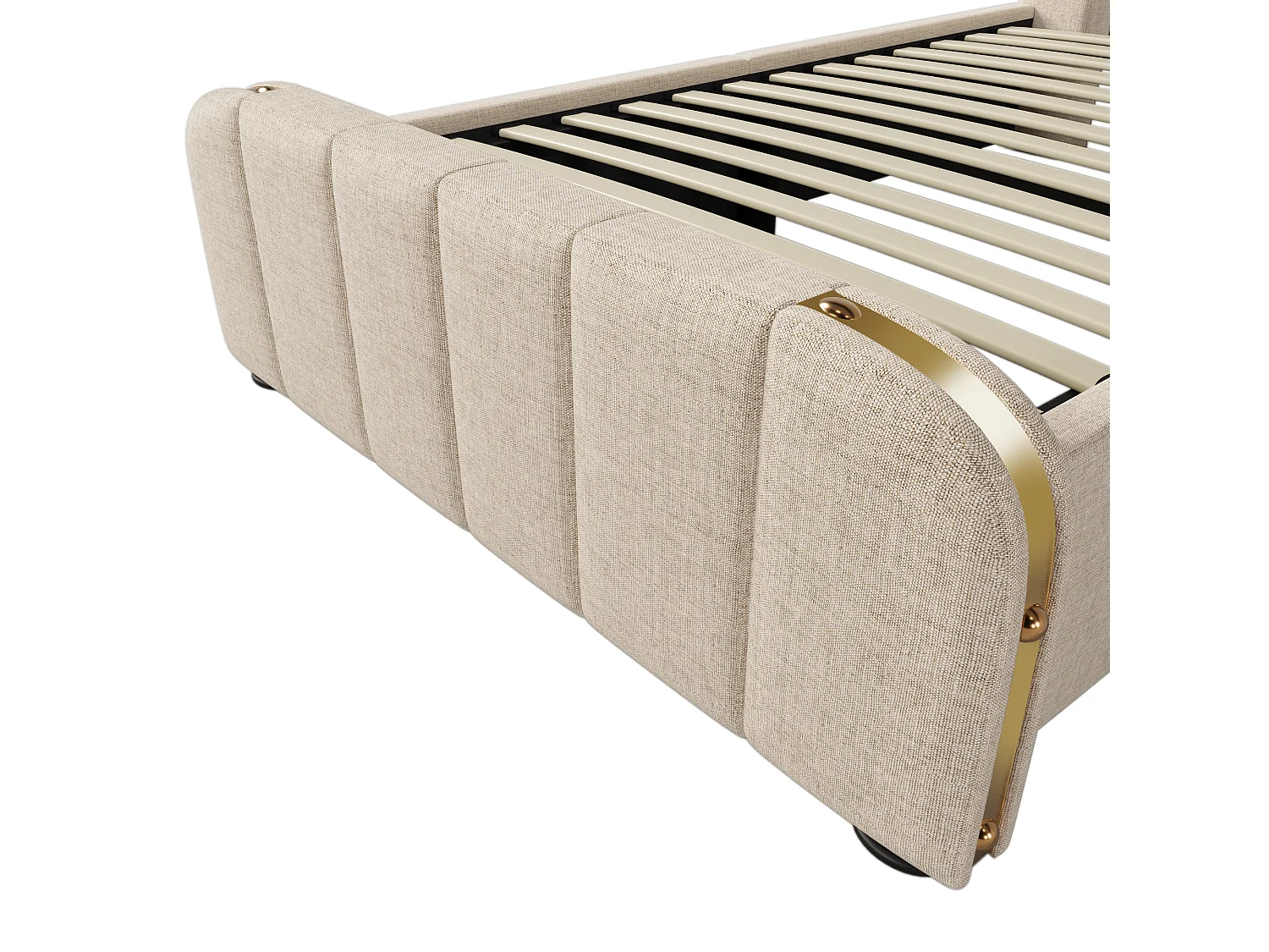 Kinderbed met opbergruimte 90x200 cm met lattenbodem - gewatteerd hoofdeinde met USB - linnen stof - beige (zonder matras)