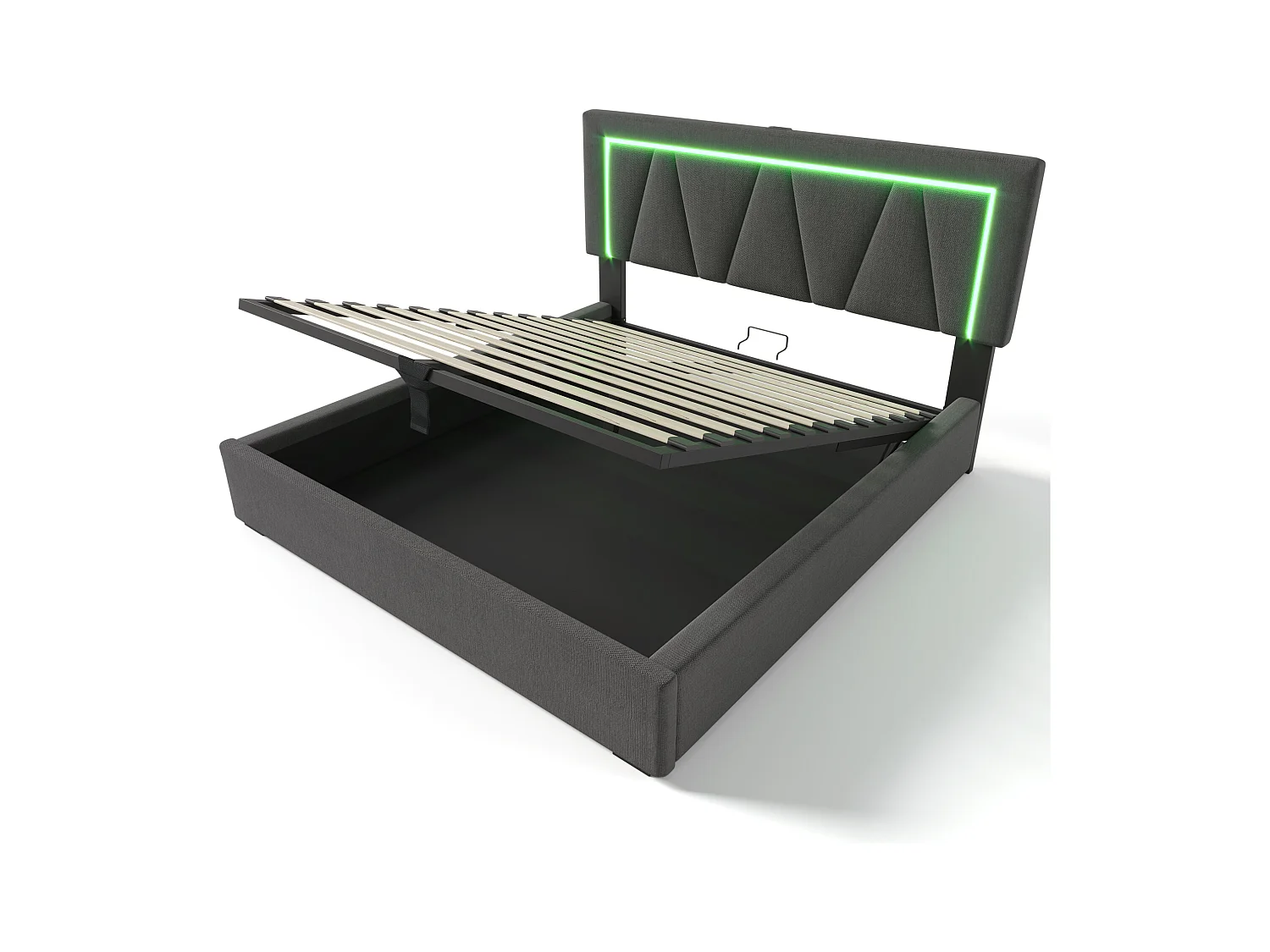 Lit coffre 160x200cm avec sommier - tête de lit réglable avec USB et LED - lin gris (sans matelas)