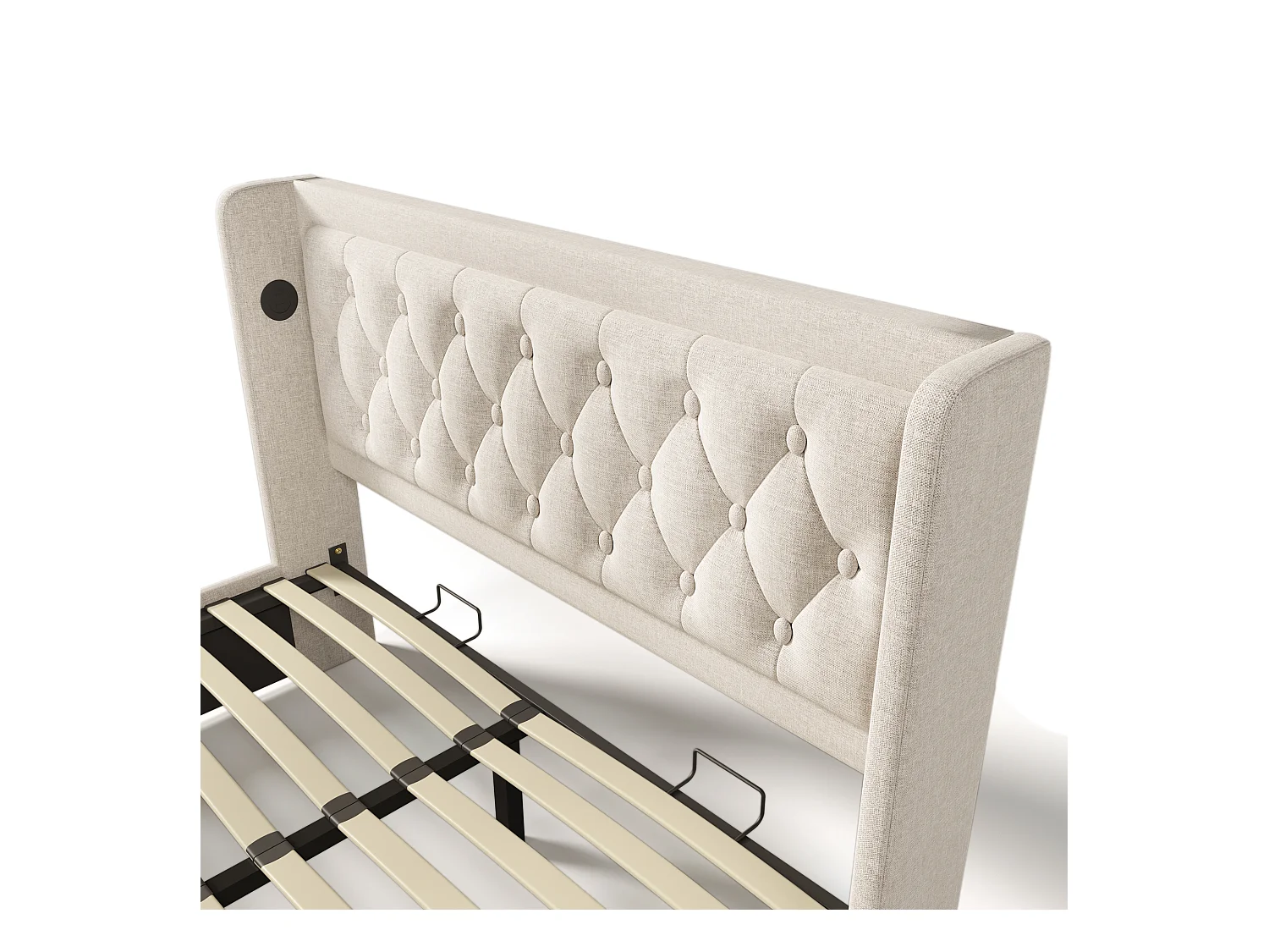 Volwassen opbergbed 180x200 cm met bedbodem - gewatteerd hoofdeinde met USB en LED - katoen - beige (zonder matras)