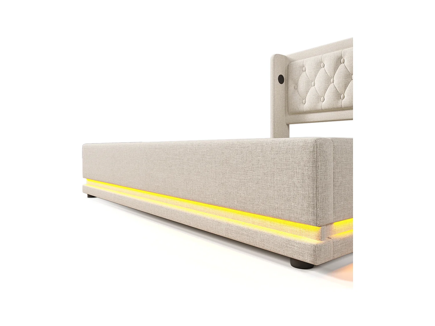 Volwassen opbergbed 180x200 cm met bedbodem - gewatteerd hoofdeinde met USB en LED - katoen - beige (zonder matras)