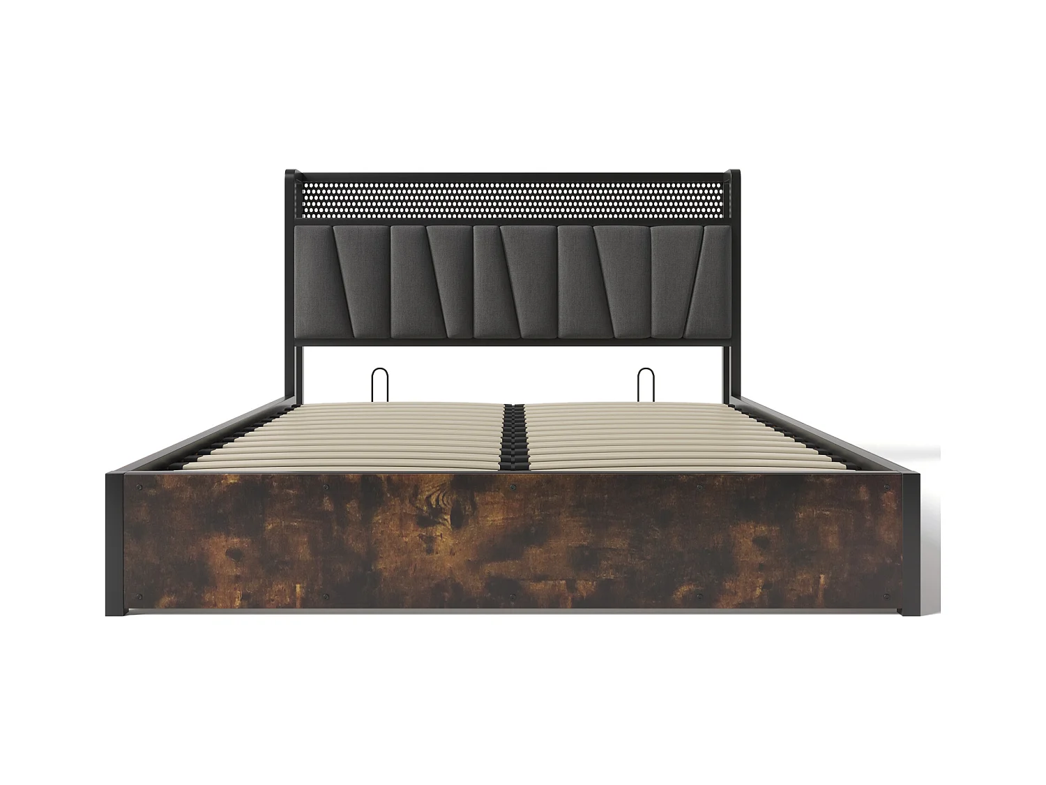 Lit coffre 140x200cm avec cadre métallique - tête de lit avec USB et LED - lin gris (sans matelas)