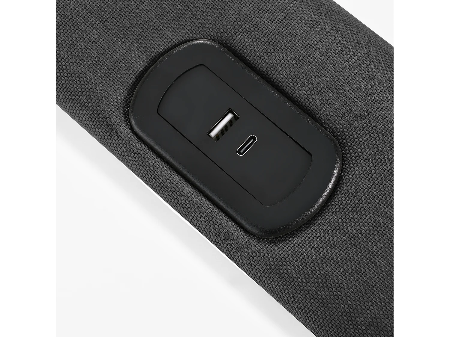 Lit coffre 140x200 cm avec LED ports USB et Type C, avec tête de lit réglable, en lin, gris (Sans matelas)