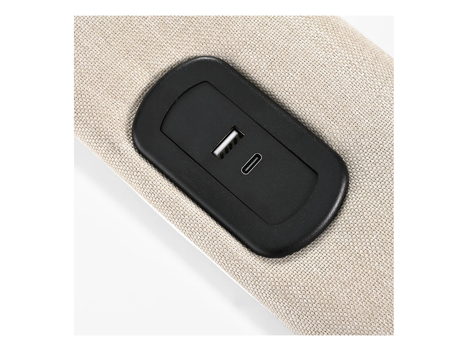 Lit coffre 160x200cm avec sommier - tête de lit réglable avec USB et LED - lin beige (sans matelas)