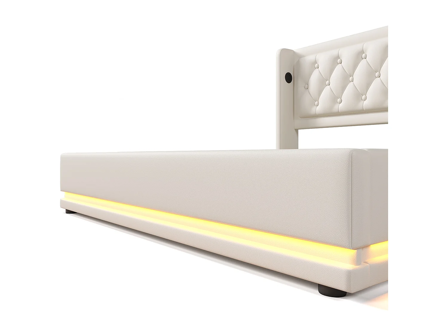 Volwassen opbergbed 180x200 cm met lattenbodem - gewatteerd hoofdeinde met USB en LED - kunstleer - wit (zonder matras)