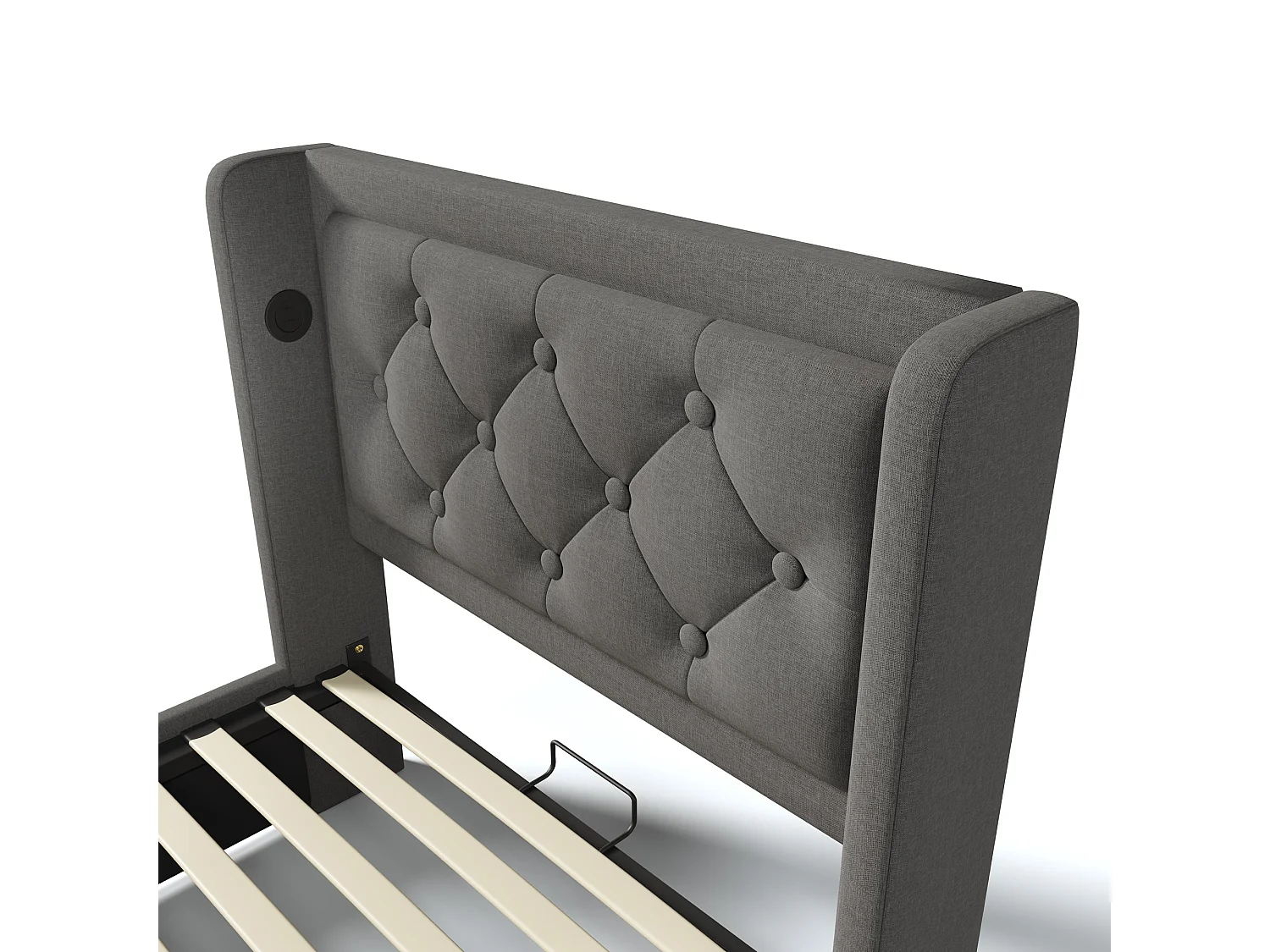 Cama infantil con canapé 90x200 cm con base - cabecero acolchado con USB y LED - algodón - gris (sin colchón)