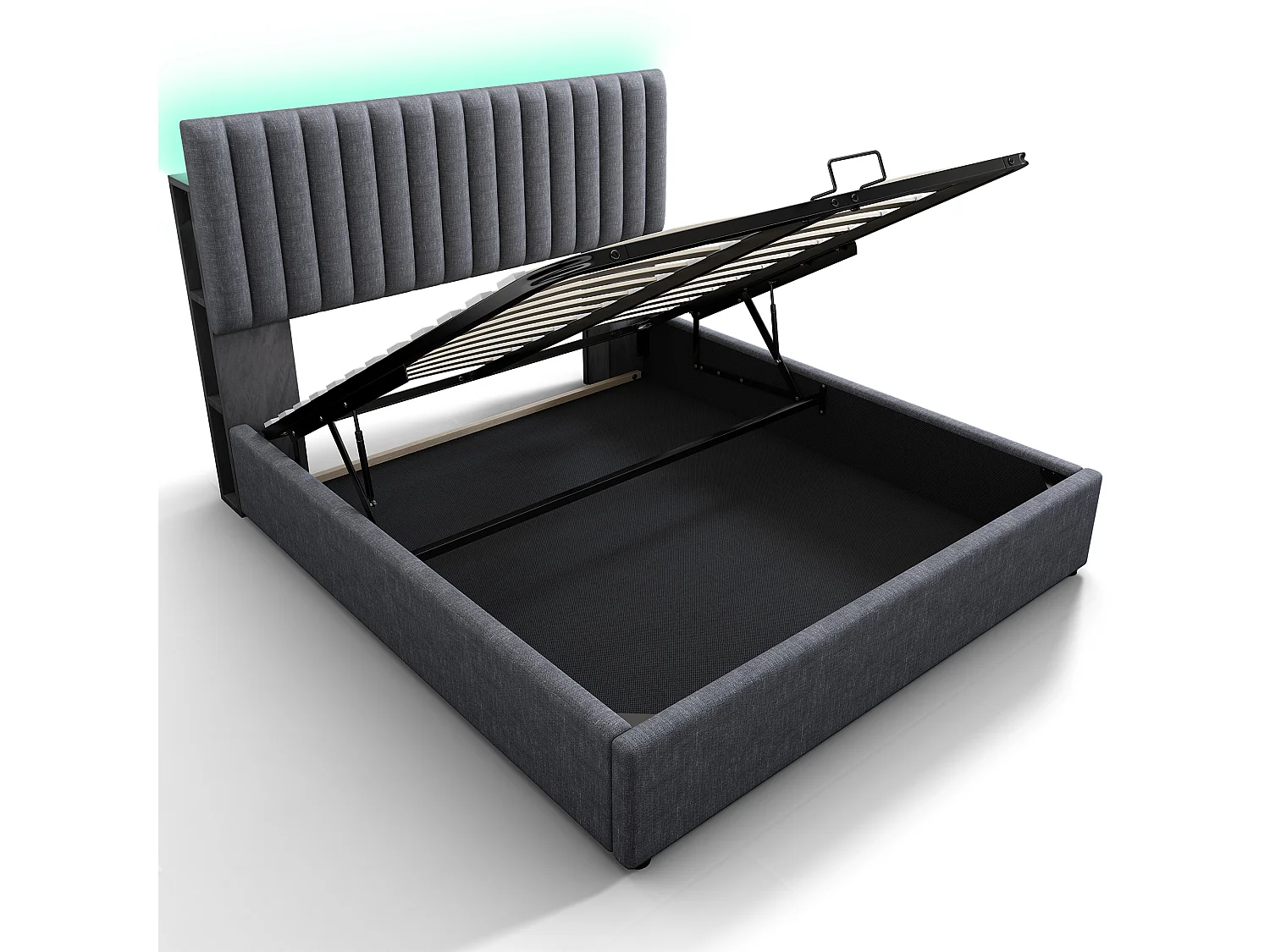 Cama de armazenamento para adultos 140x200 cm com base - cabeceira ajustável com USB e LED - linho cinza (sem colchão)