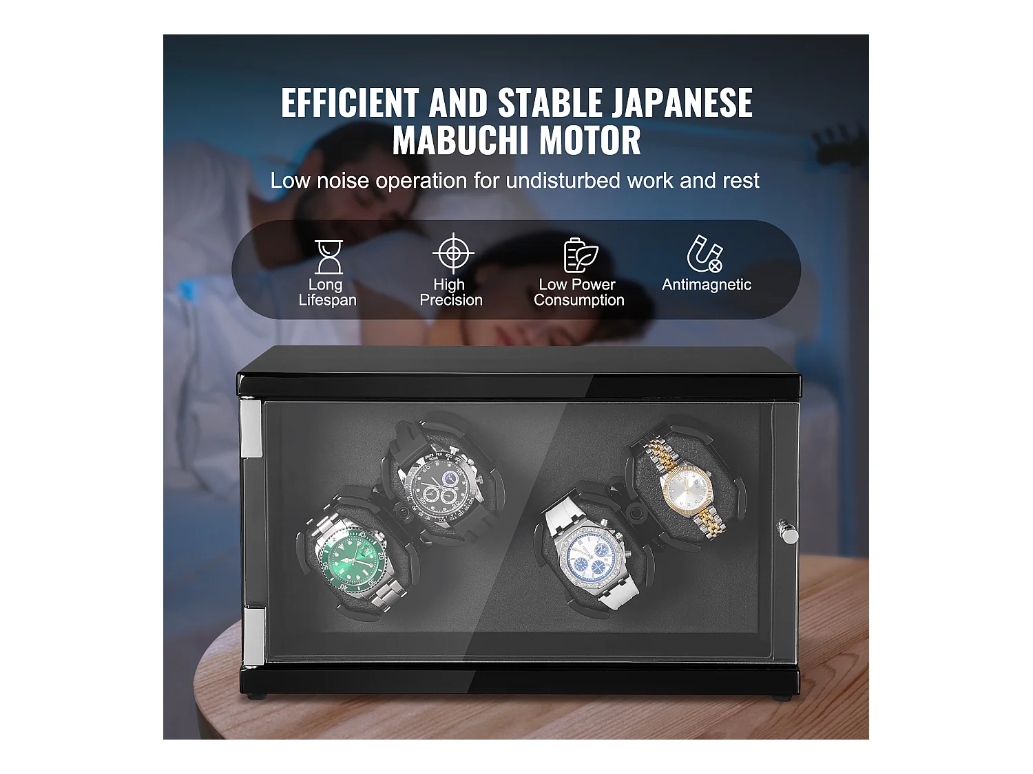 Remontoir Montre Automatique SucceBuy, pour 4 Montres Automatiques avec 2 Moteurs Japonais Silencieux