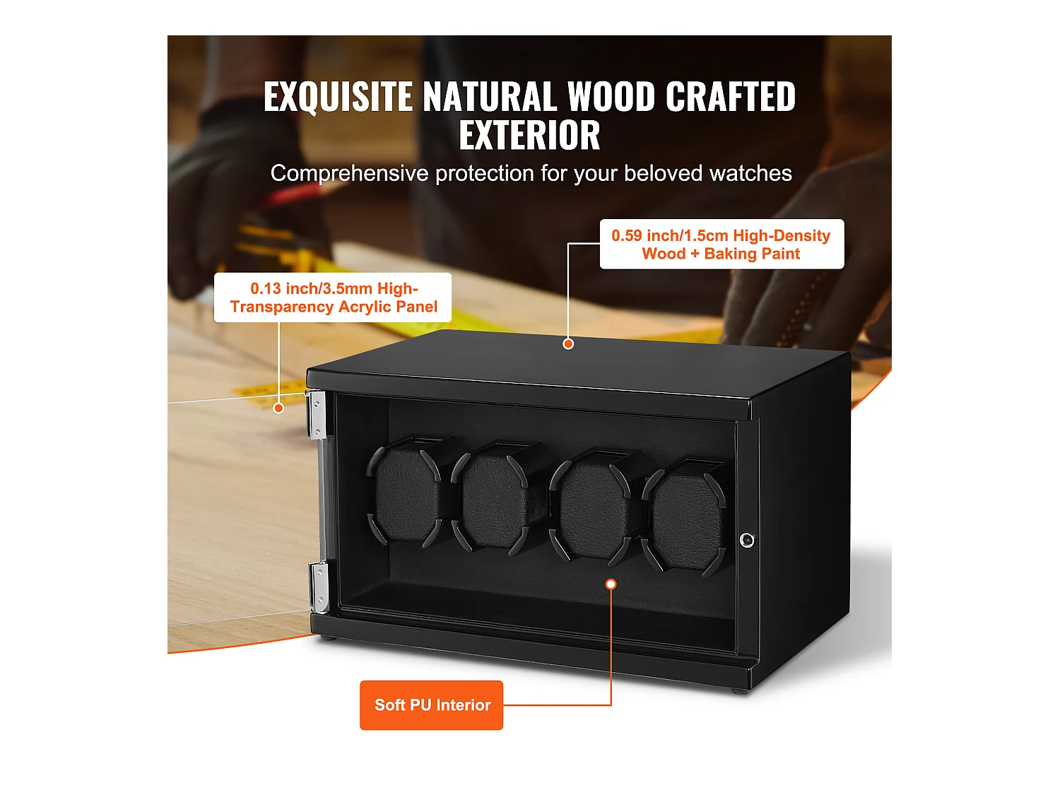 Remontoir Montre Automatique SucceBuy, pour 4 Montres Automatiques avec 2 Moteurs Japonais Silencieux