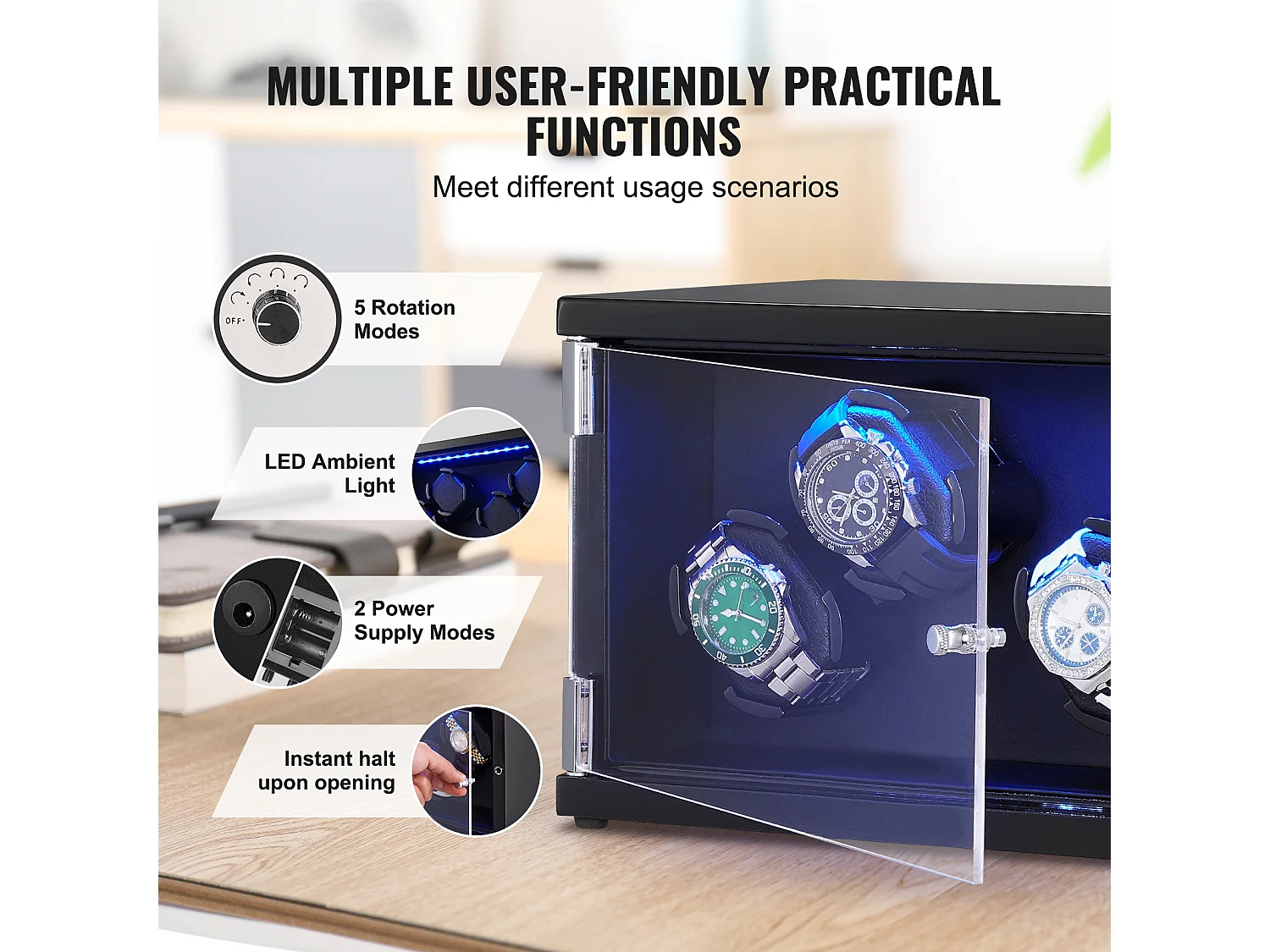 Remontoir Montre Automatique SucceBuy, pour 4 Montres Automatiques avec 2 Moteurs Japonais Silencieux