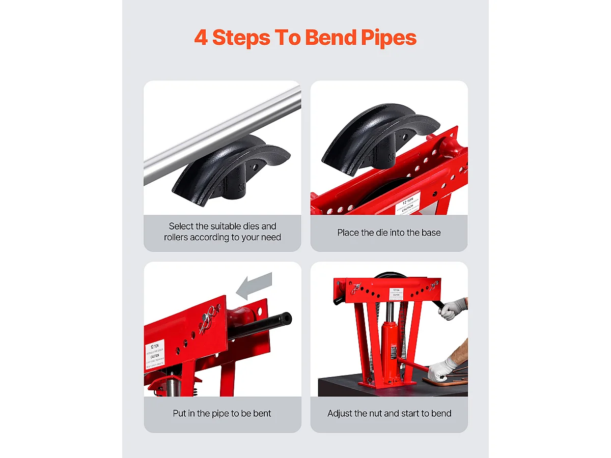 Curvatrice per Tubi Idraulica SucceBuy, 12 Tonnellate, Strumento Manuale con 6 Matrici, Robusta, Rotoli Regolabili a 90-180°