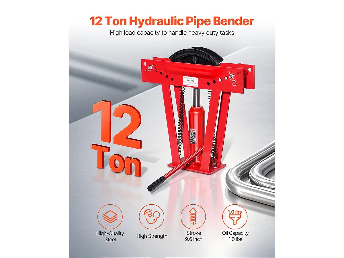 Cintreuse de Tubes Hydraulique SucceBuy, 12 Tonnes, Outil Manuel avec 6 Matrices, Robuste, Rouleaux Réglables à 90-180°