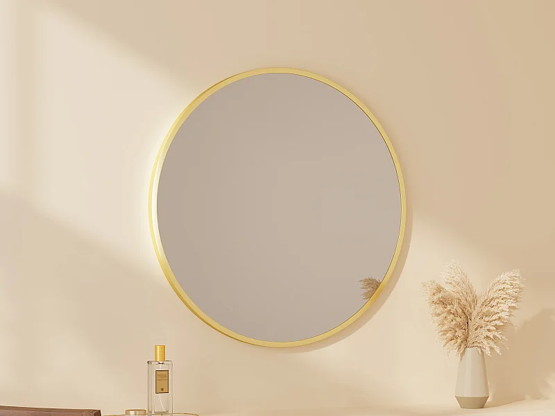 Grand miroir mural rond en aluminium - D. 80 cm - Doré - ELYRO