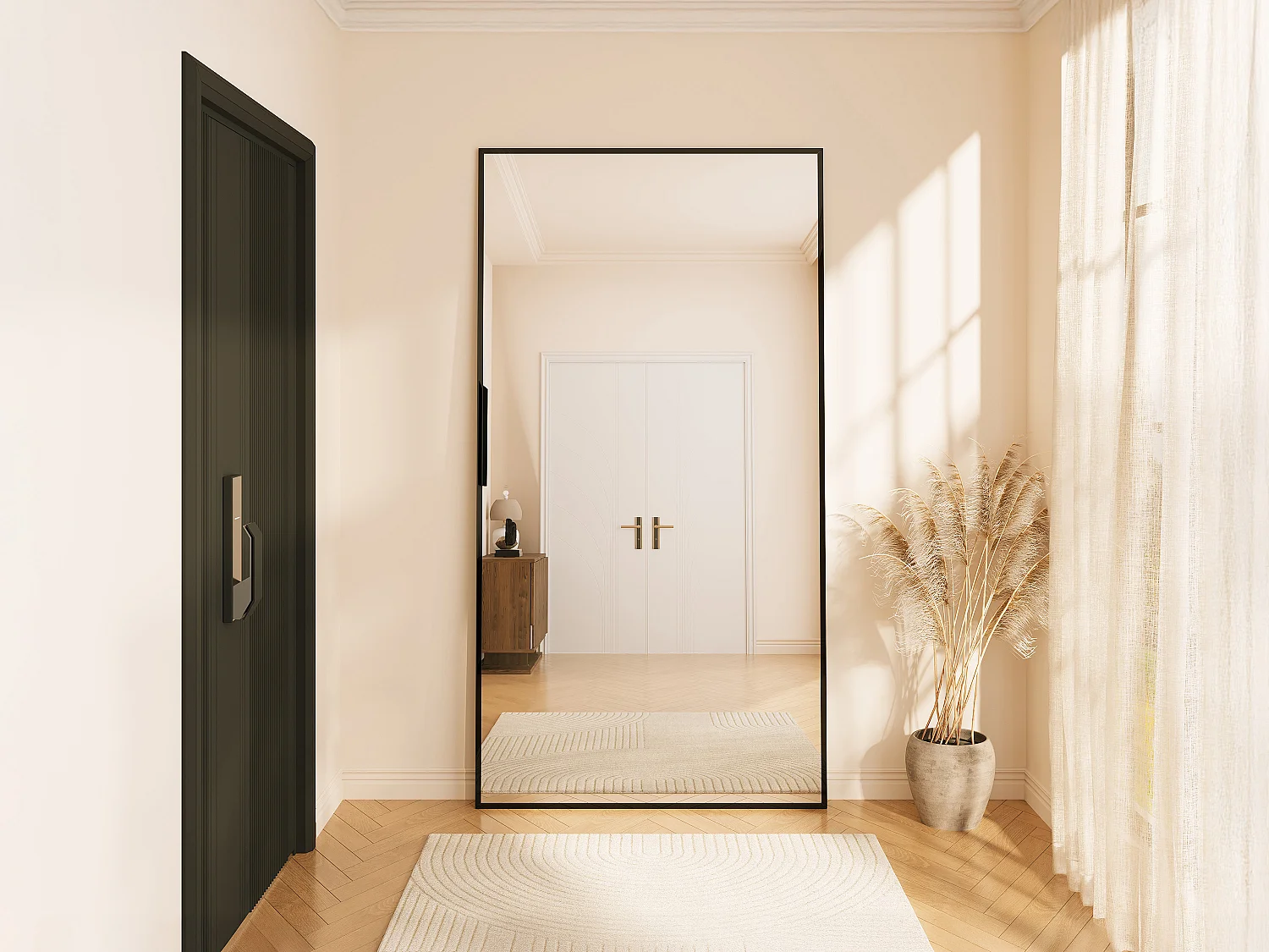 Grand miroir rectangulaire en aluminium - L. 120 x H. 190 cm - Noir - NIREVA