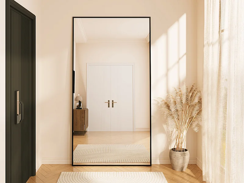 Grand miroir rectangulaire en aluminium - L. 120 x H. 190 cm - Noir - NIREVA