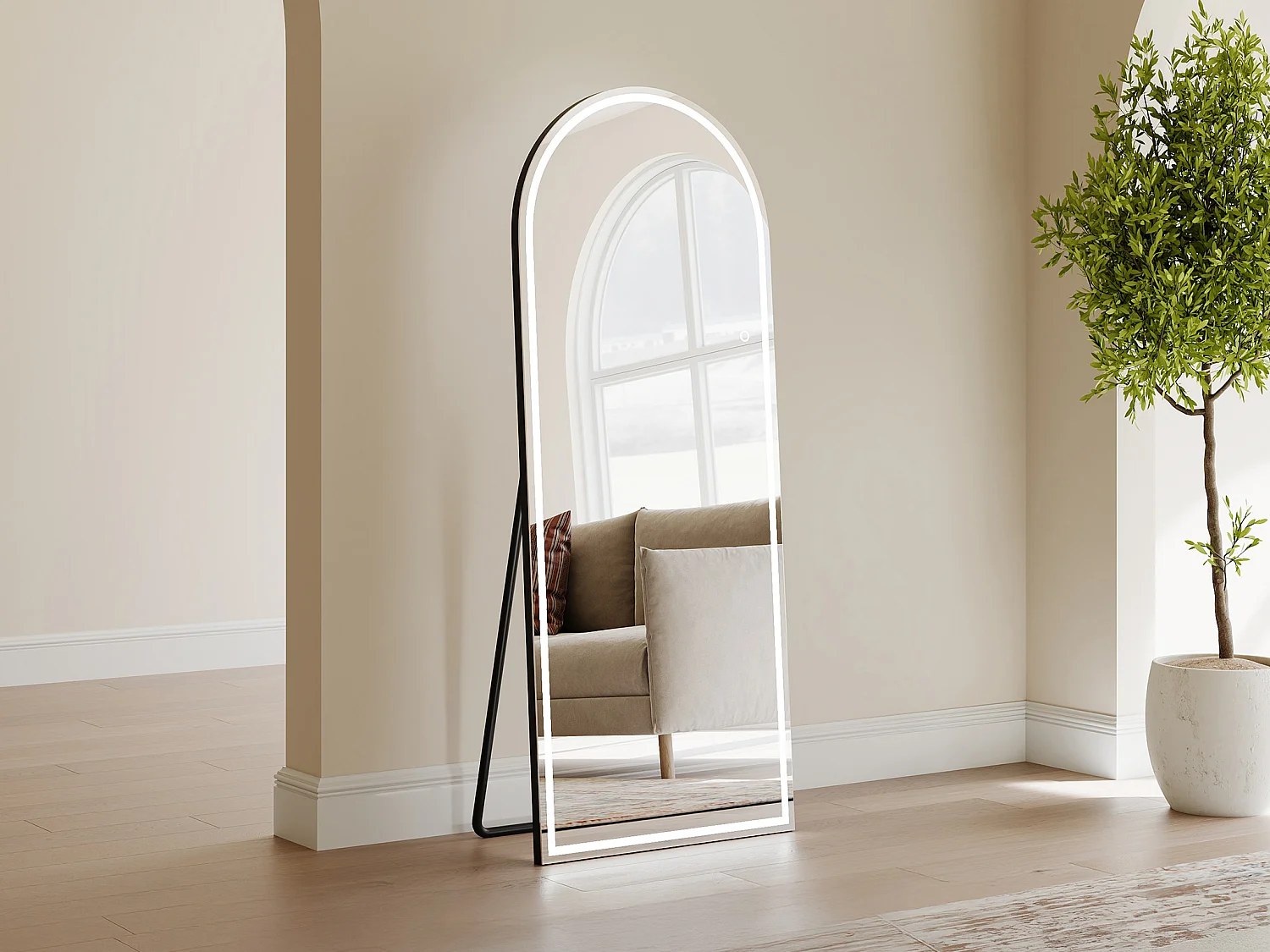 Miroir arche sur pied à leds - L. 60 x H.150 cm - Noir - DAELYA