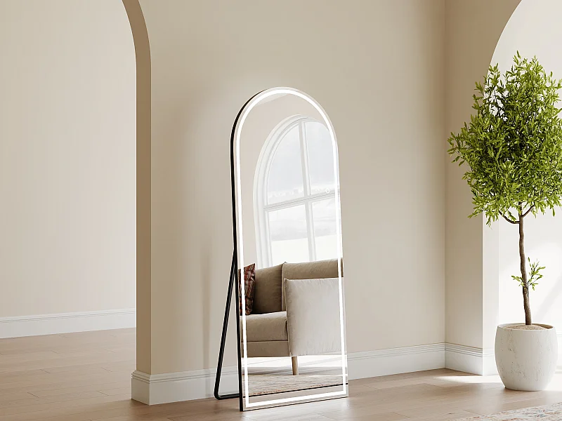 Miroir arche sur pied à leds - L. 60 x H.150 cm - Noir - DAELYA