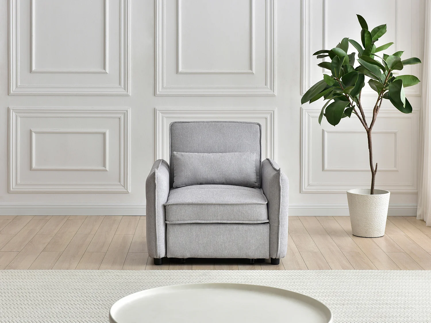 Fauteuil convertible en tissu gris clair FENORA