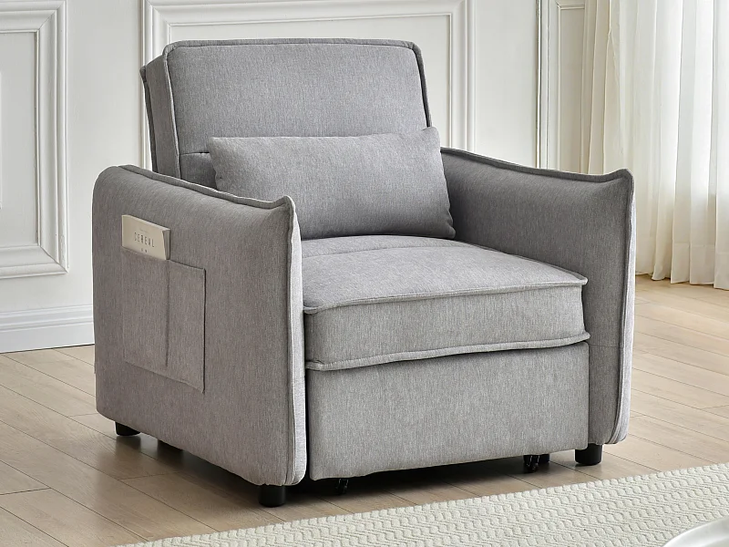 Fauteuil convertible en tissu gris clair FENORA
