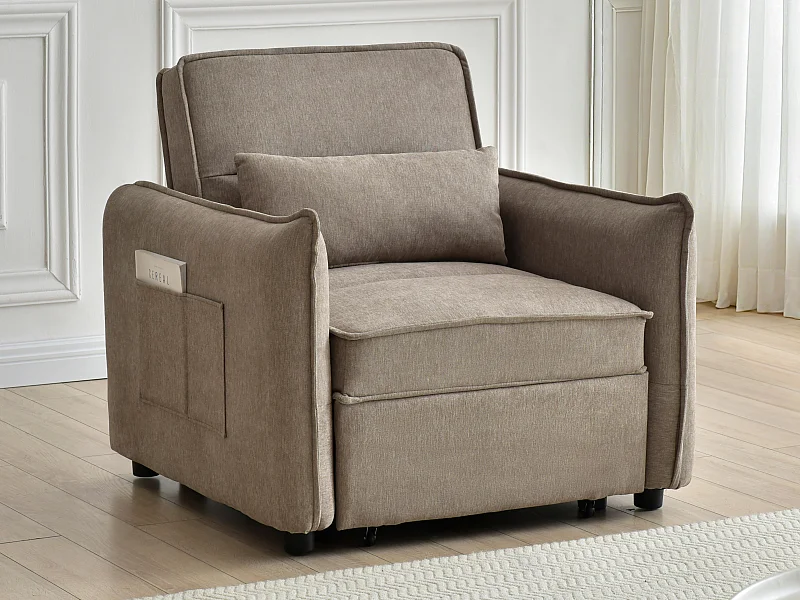 Fauteuil convertible en tissu taupe FENORA