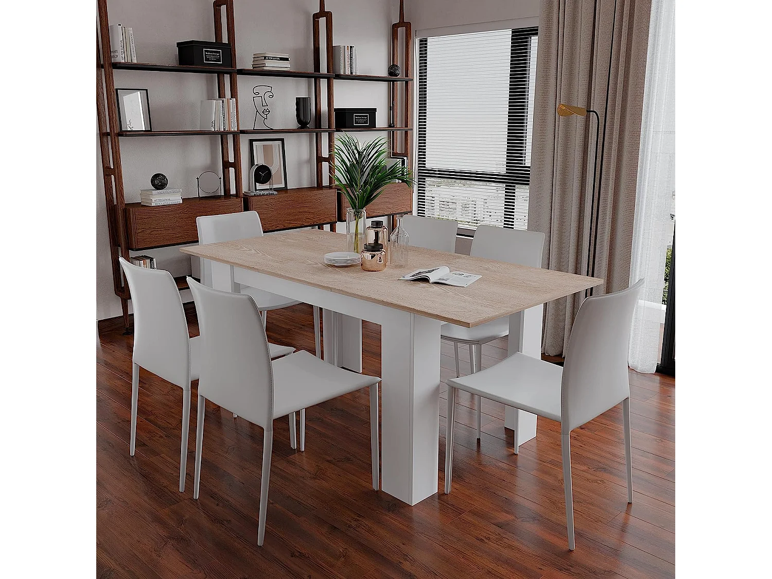 Tavolo da Pranzo Allungabile Estensibile Fino a 190 cm Tavolino Per 6 Persone Salotto Soggiorno Salone Design Moderno 190 x 78 x 90 cm Bianco Rovere