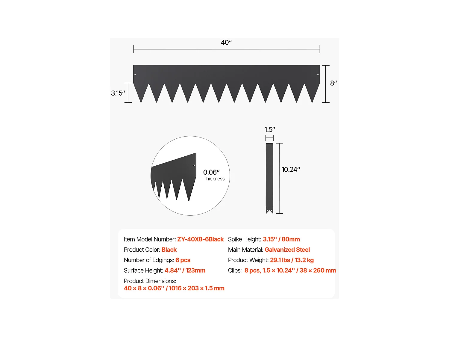 Bordure de Jardin en Acier Antirouille SucceBuy, 6PCS, 101,6x20,3 cm, Noir, pour Jardins, Pelouses, Cours