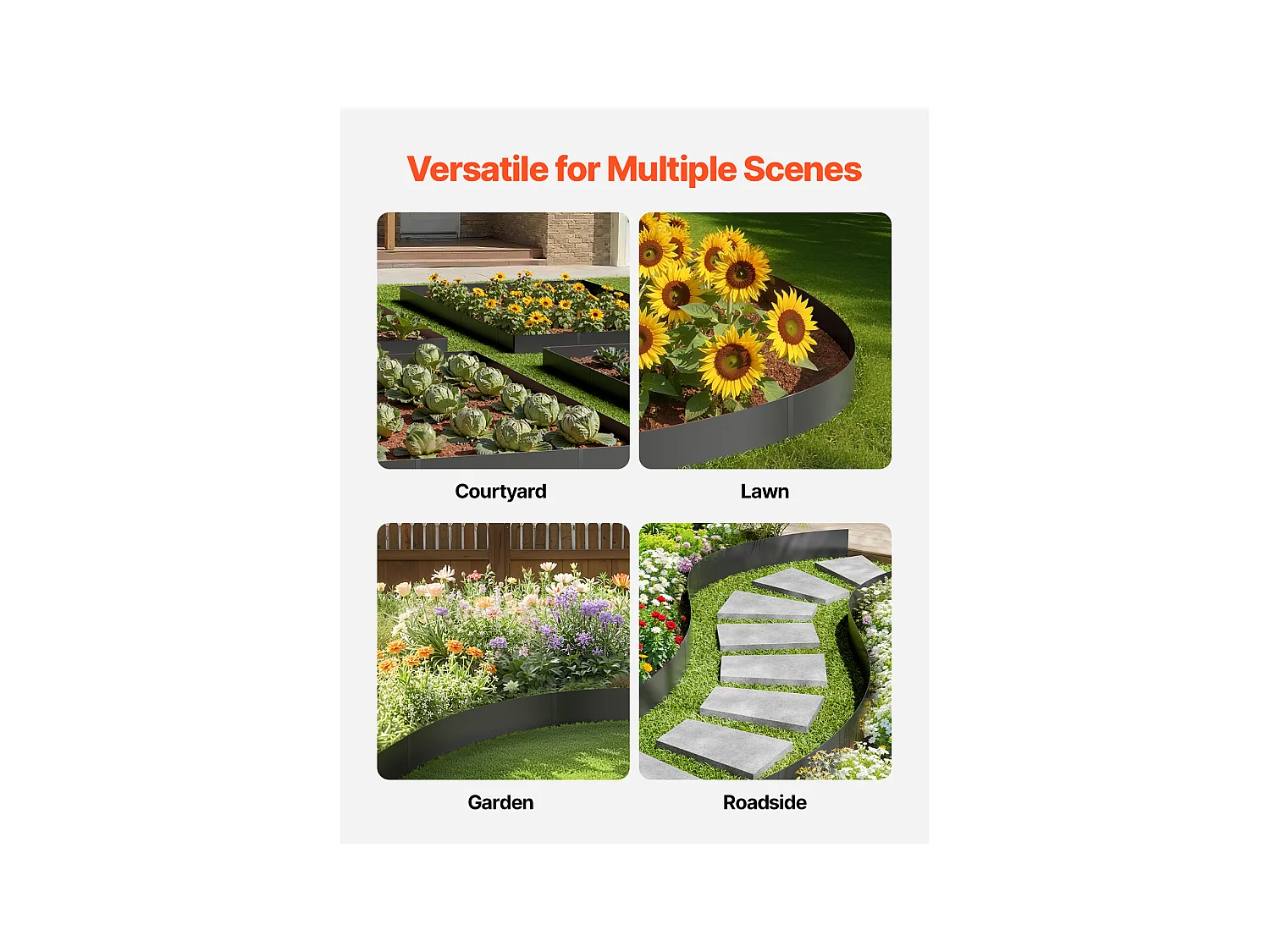 Bordure de Jardin en Acier Antirouille SucceBuy, 6PCS, 101,6x20,3 cm, Noir, pour Jardins, Pelouses, Cours