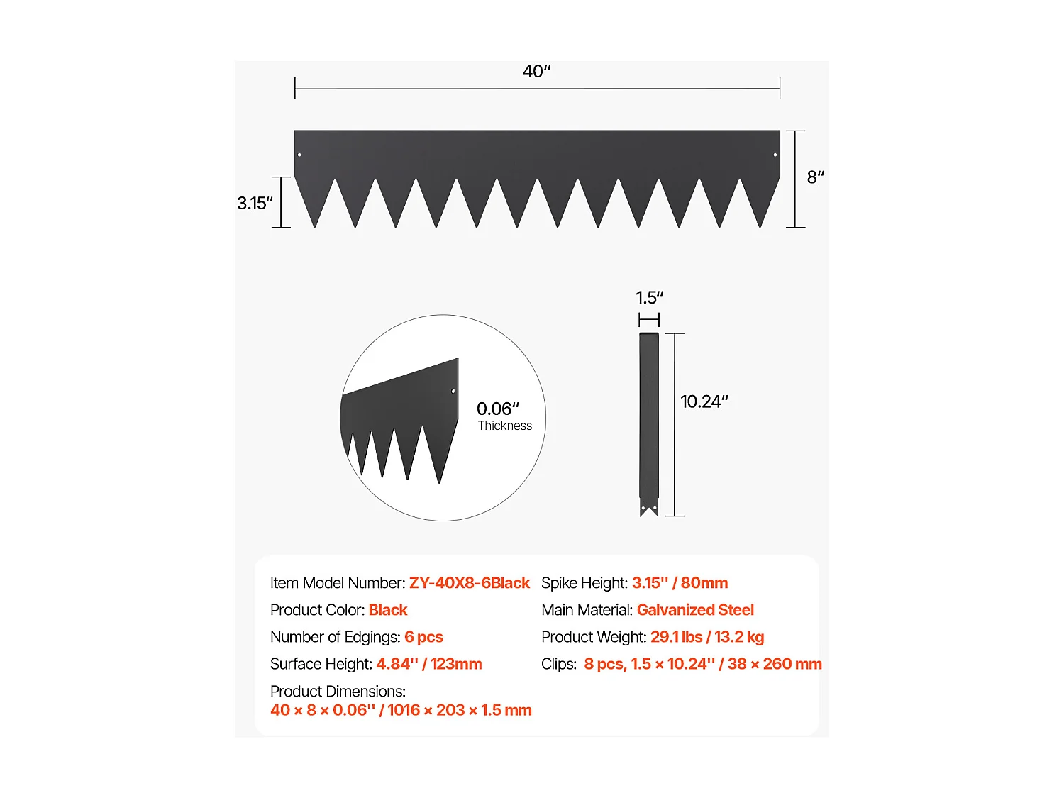 Bordure de Jardin en Acier Antirouille SucceBuy, 6PCS, 101,6x20,3 cm, Noir, pour Jardins, Pelouses, Cours