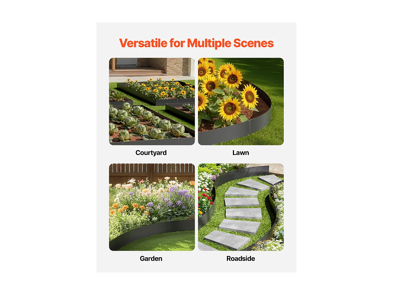 Bordure de Jardin en Acier Antirouille SucceBuy, 6PCS, 101,6x20,3 cm, Noir, pour Jardins, Pelouses, Cours