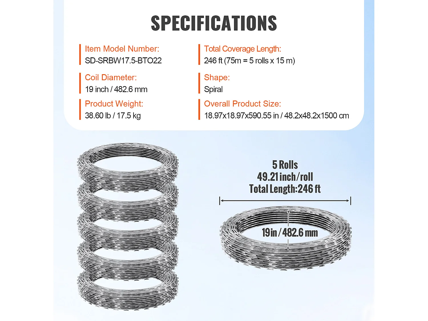 Fil de Fer Barbelé SucceBuy, Clôture en Fil de Fer Barbelé de 75 m, 5 Rouleaux, avec Gants et Lames de Rasoir Ultra-Tranchantes