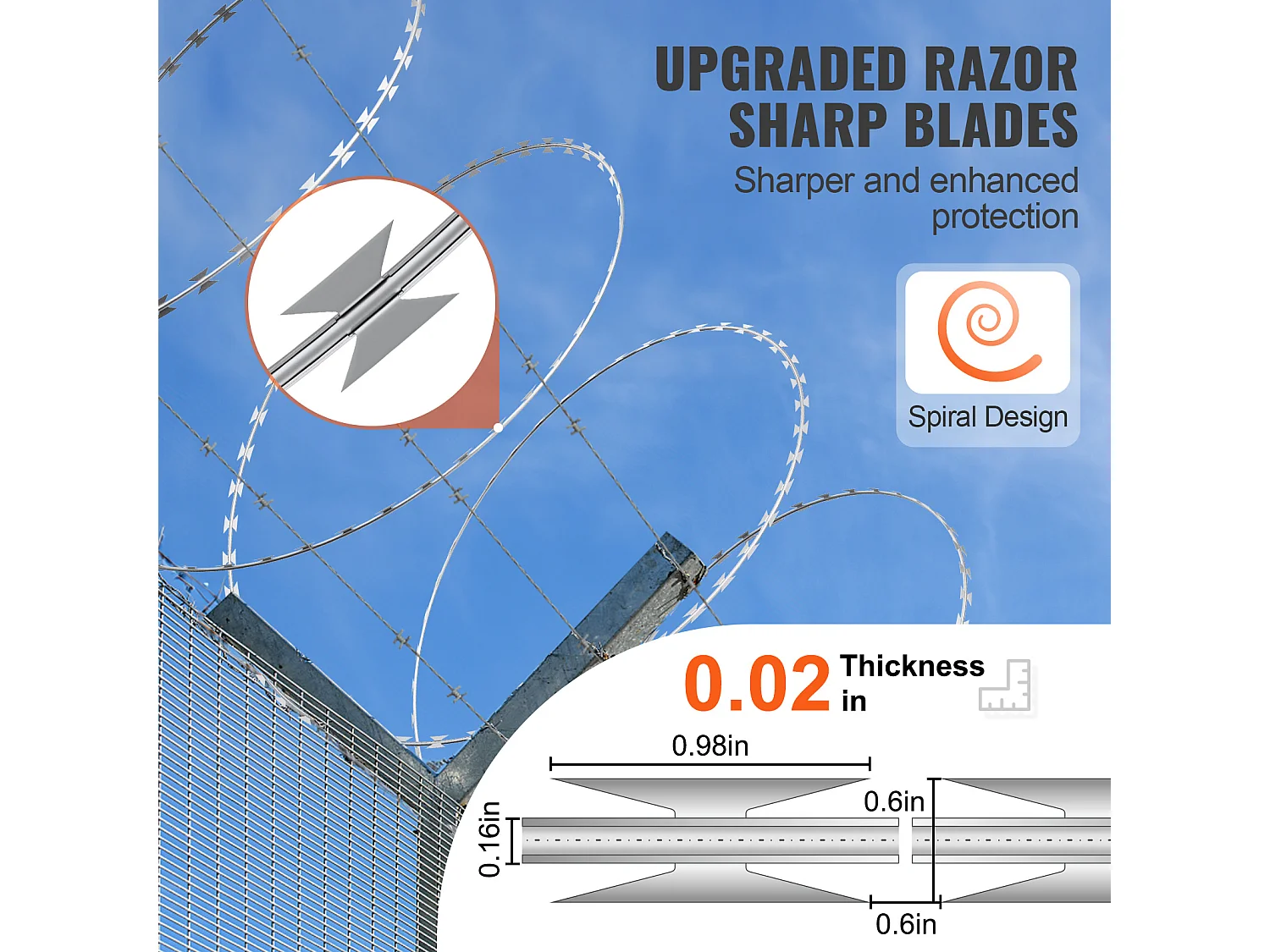 Fil de Fer Barbelé SucceBuy, Clôture en Fil de Fer Barbelé de 75 m, 5 Rouleaux, avec Gants et Lames de Rasoir Ultra-Tranchantes