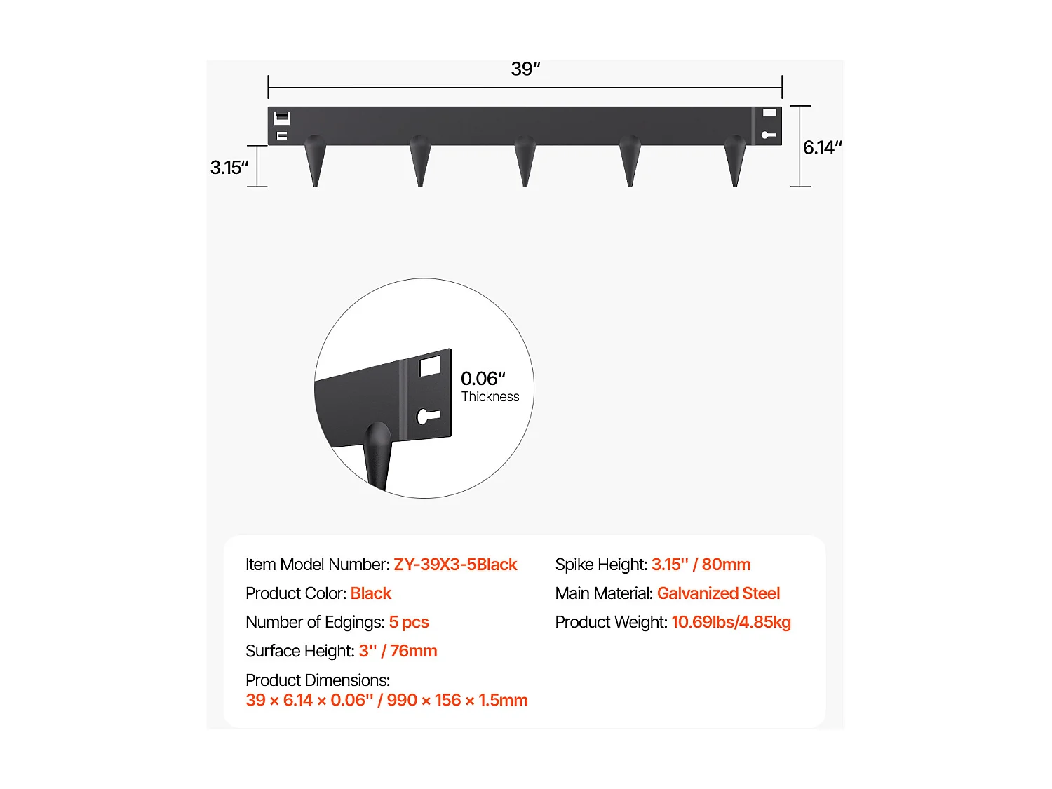 Krawędź Ogródkowa z Stali Odpornej na Zardzewienie SucceBuy, 5 SZTUK, 99 x 15,6 cm
